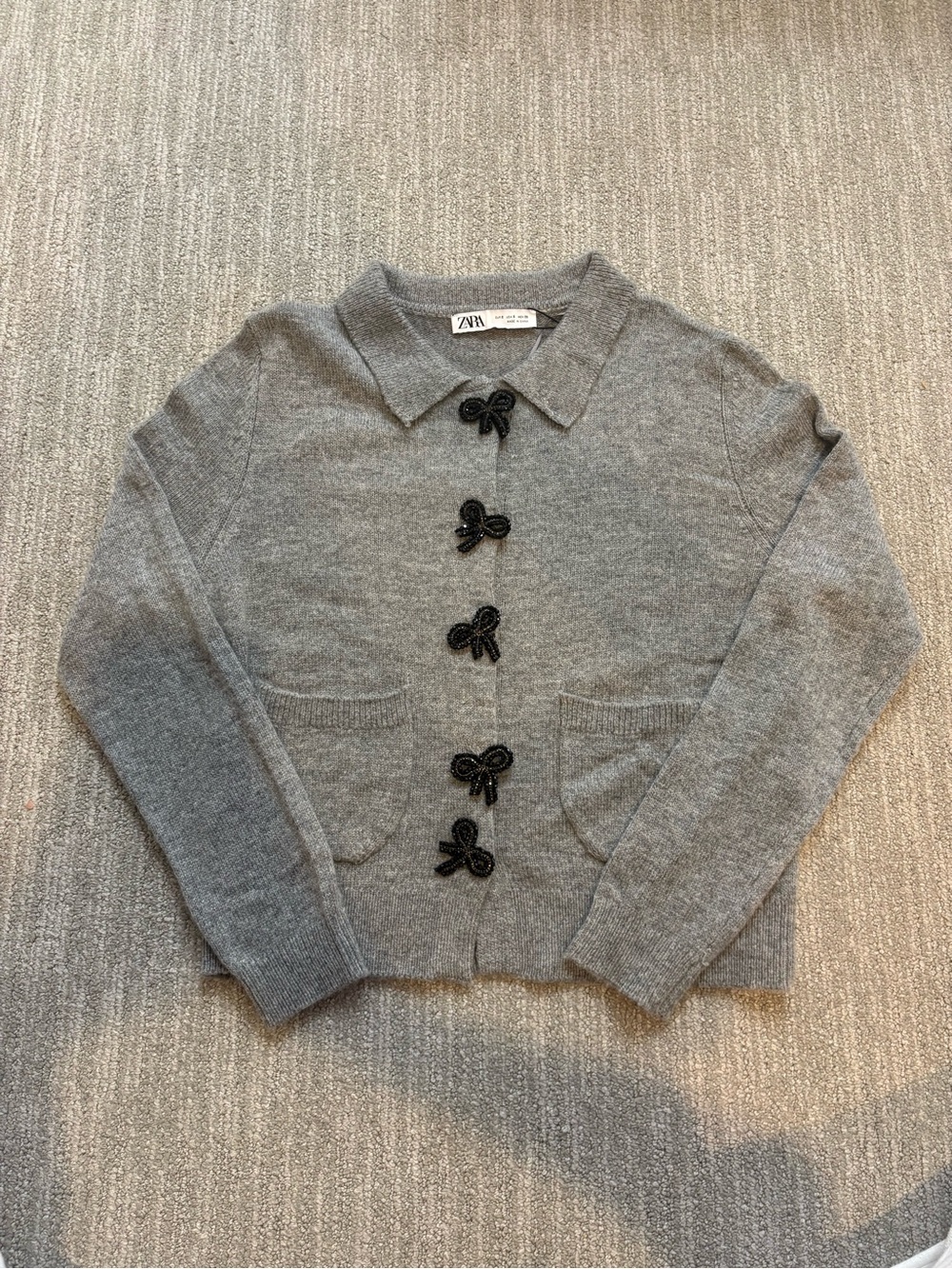Zara Grey Cardigan with Black Bow Buttons